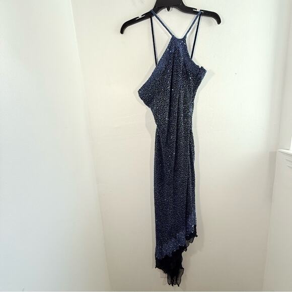 Vintage Scala Y2K Blue Beaded One Shoulder Asymmetrical Fairycore Dress Medium - Picture 2 of 14